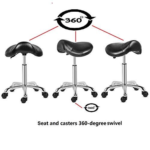 Kaleurrier Saddle Stool Rolling Swivel Height Adjustable with Wheels,Heavy Duty Stool,Ergonomic Stool Chair for Lab,Clinic,Dentist,Salon,Massage,Office and Home Kitchen (Black, Without Back)