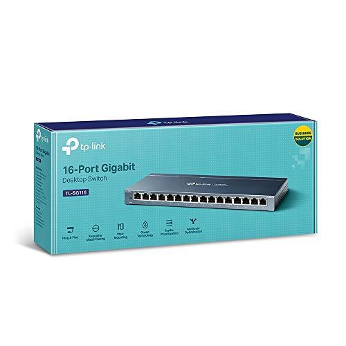 TP-LINK 16-Port hub 10/100 / 1000Mbps Desktop Gigabit Metal housing Set Unnecessary 5-Year Warranty Wall Mount Switching hub TL-SG116