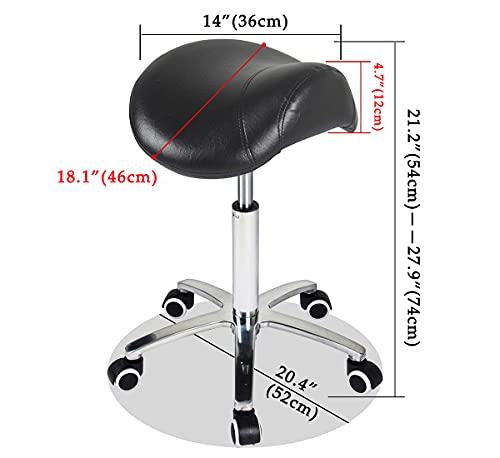 Saddle Stool Rolling Chair for Medical Massage Salon Kitchen Spa Drafting,Adjustable Hydraulic Stool with Wheels (Without Backrest, Black)