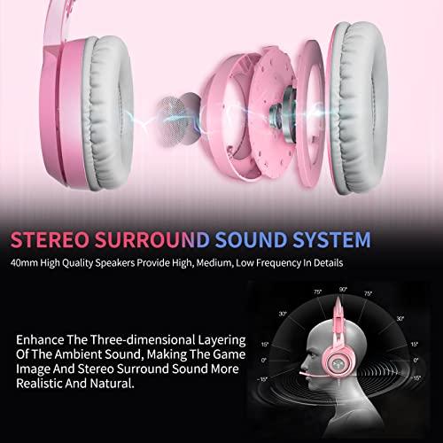 SOMIC G951s Pink Gaming Headset with Mic for PS4, Xbox, PC, Mobile Phone, 3.5mm Cat Headphones Noise Reduction Over Ear Headphones with Detachable Cat Ear for Girls Woman