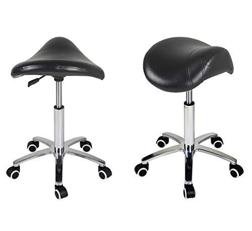 Saddle Stool Rolling Chair for Medical Massage Salon Kitchen Spa Drafting,Adjustable Hydraulic Stool with Wheels (Without Backrest, Black)