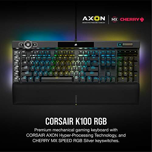 Corsair K100 RGB Mechanical Gaming Keyboard - CHERRY MX SPEED RGB Silver Keyswitches - AXON Hyper-Processing Technology for 4x Faster Throughput - 44-Zone RGB LightEdge - PBT Double-Shot Keycaps