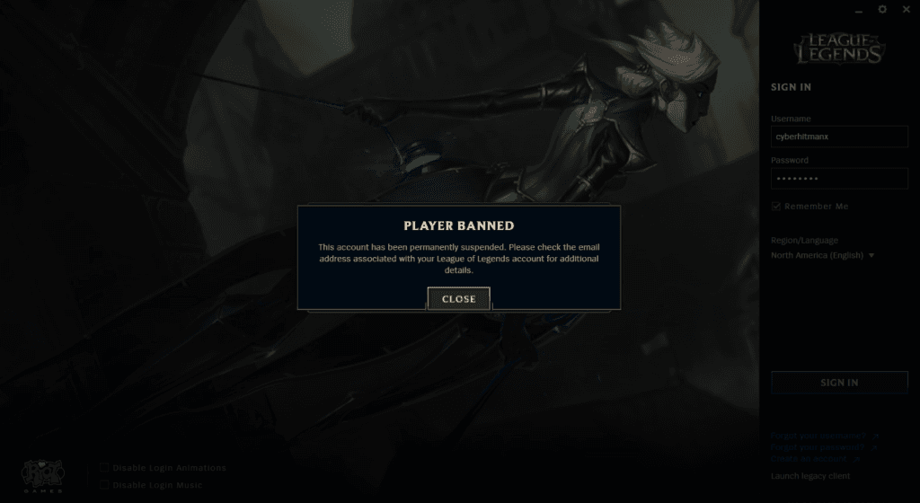 LoL account banned