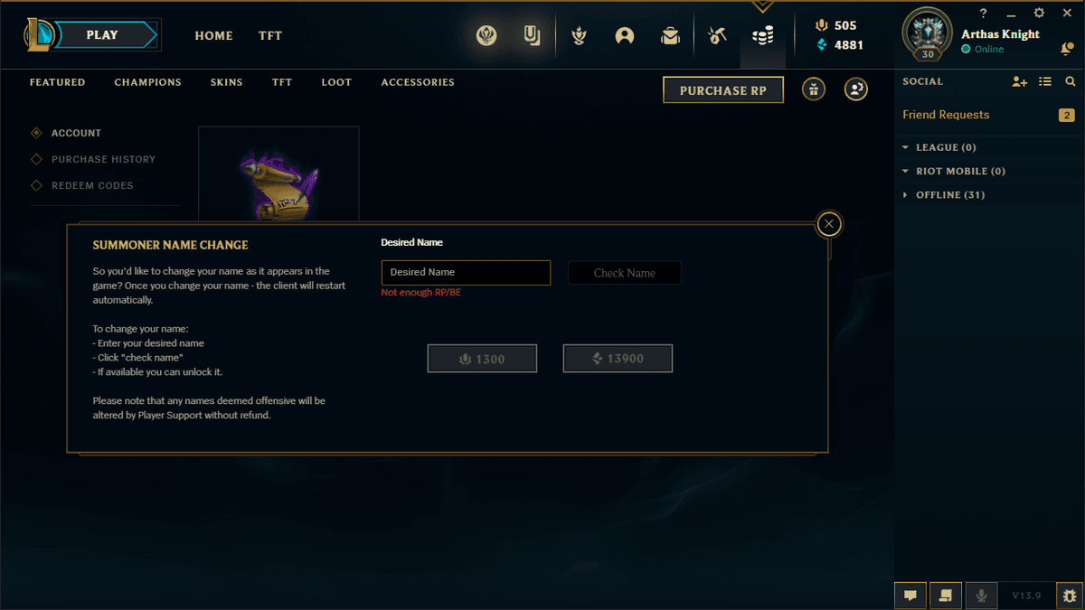 Change Your Summoner Name