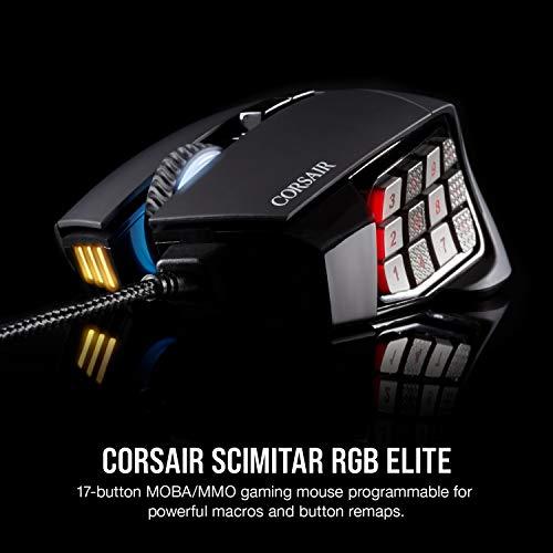 Corsair Scimitar RGB Elite, MOBA/MMO Gaming Mouse, Black, Backlit RGB LED, 18000 DPI, Optical