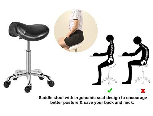 Kaleurrier Saddle Stool Rolling Swivel Height Adjustable with Wheels,Heavy Duty Stool,Ergonomic Stool Chair for Lab,Clinic,Dentist,Salon,Massage,Office and Home Kitchen (Black, Without Back)