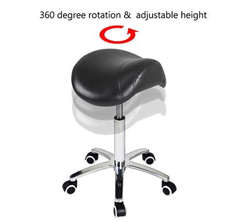 Saddle Stool Rolling Chair for Medical Massage Salon Kitchen Spa Drafting,Adjustable Hydraulic Stool with Wheels (Without Backrest, Black)