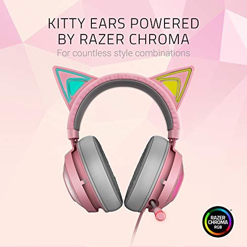 Razer Kraken Kitty RGB USB Gaming Headset: THX 7.1 Spatial Surround Sound - Chroma RGB Lighting - Retractable Active Noise Cancelling Mic - Lightweight Aluminum Frame - for PC - Quartz Pink