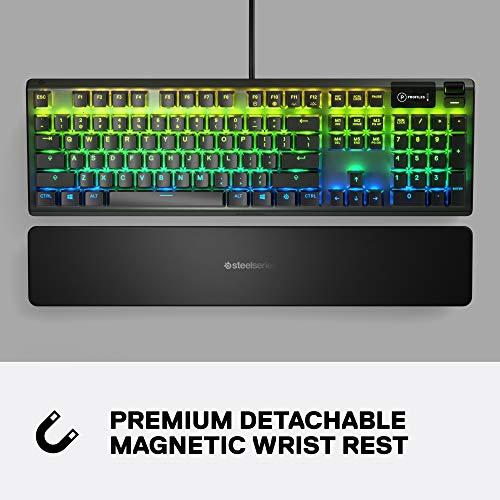 SteelSeries Apex 5 Hybrid Mechanical Gaming Keyboard – Per-Key RGB Illumination – Aircraft Grade Aluminum Alloy Frame – OLED Smart Display (Hybrid Blue Switch)