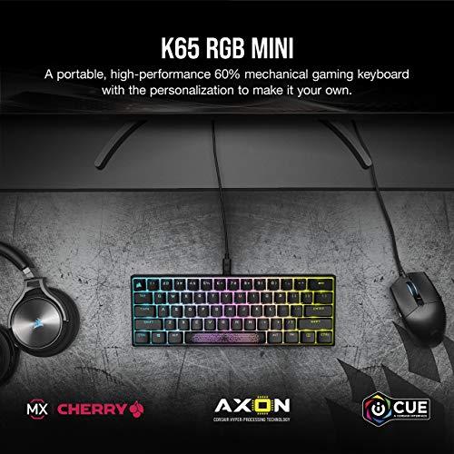 Corsair K65 RGB MINI 60% Mechanical Gaming Keyboard (Customizable Per-Key RGB Backlighting, CHERRY MX Speed Mechanical Keyswitches, Detachable USB Type-C Cable, AXON Hyper-Processing Technology) Black