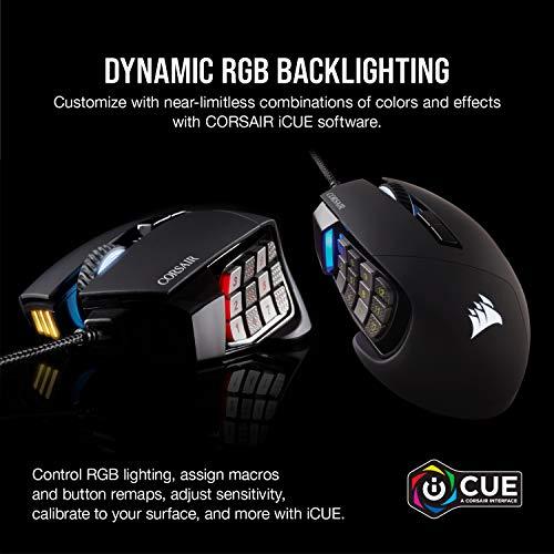 Corsair Scimitar RGB Elite, MOBA/MMO Gaming Mouse, Black, Backlit RGB LED, 18000 DPI, Optical