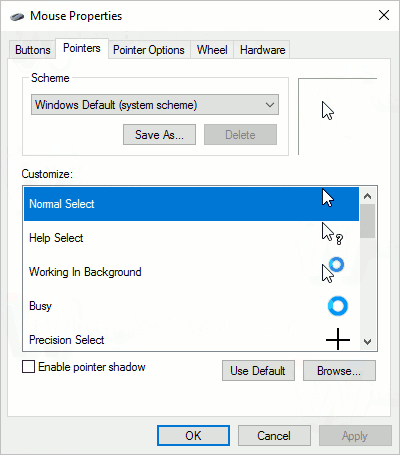 Mouse Properties - Pointers