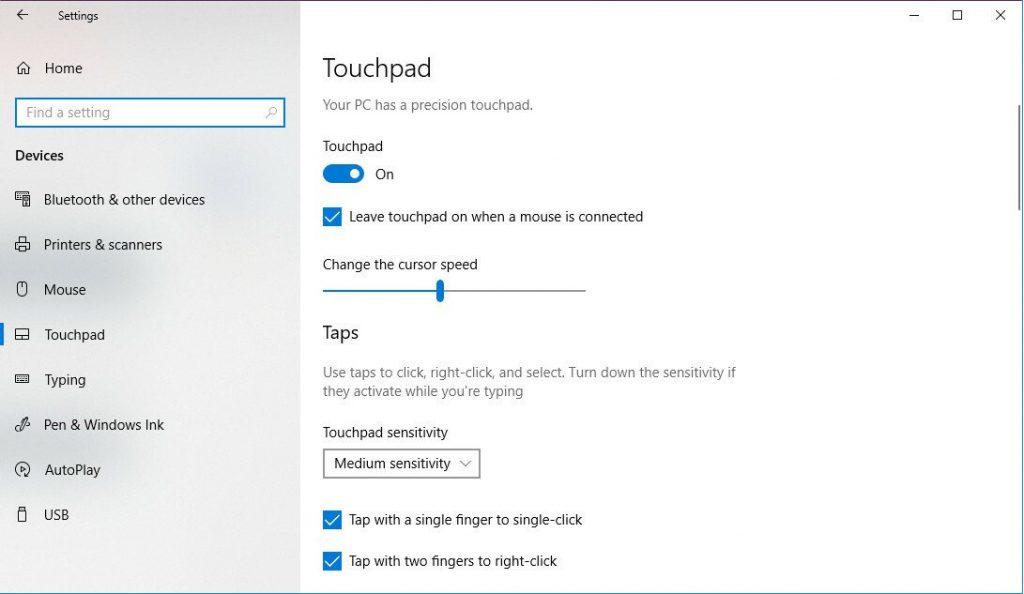 Change touchpad sensitivity