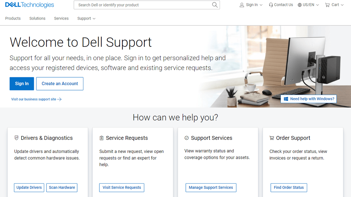 Dell Customer Support website