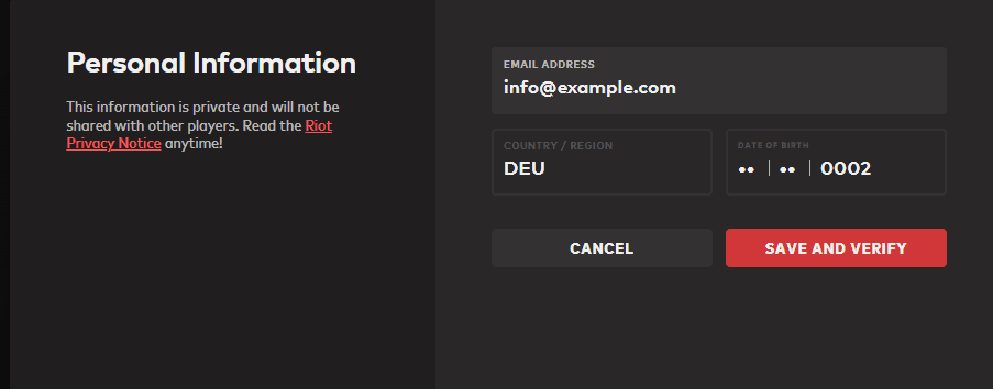 Change personal information for Riot ID 